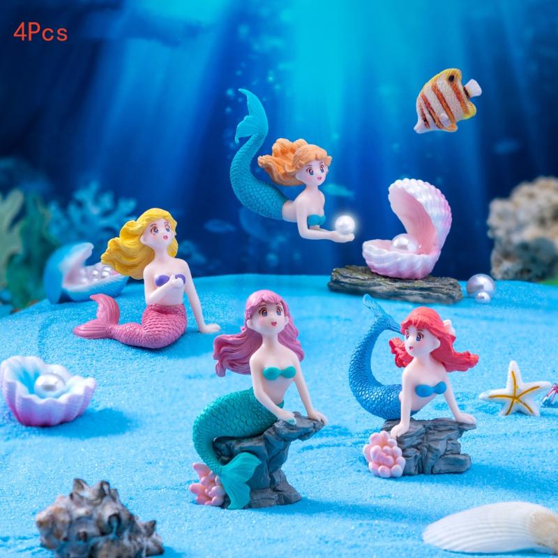 Aquarium Fish To Buy - 4Pcs Plastic Fish Tank Little Mermaid